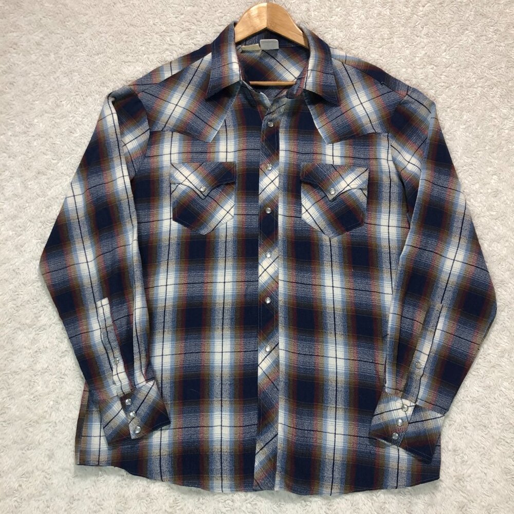 Kennington Blue & Burgundy Plaid Lightweight Western Cowboy Cowgirl Pearl Snap - Picture 2 of 6